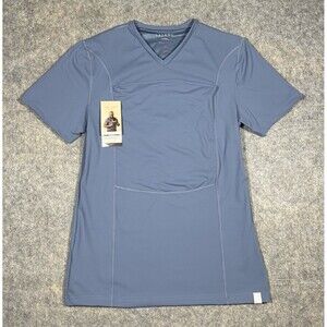 Lalabu Dad Shirt Mens L Large Blue Short Sleeve Carrier Pouch Kangaroo Pullover